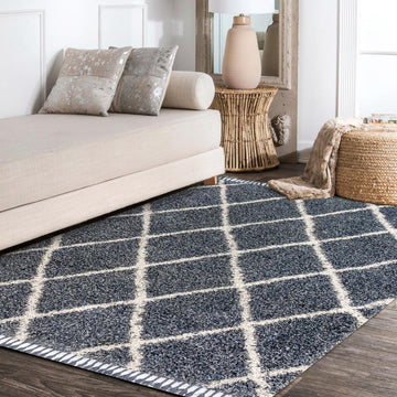 Gabrielle mercer Shag Plush Tassel Moroccan Geometric Trellis Area Rug